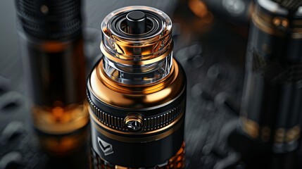 Vape pod system with a close-up on the replaceable cartridge insertion point, luxurious design elements, isolated background, professional lighting