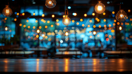 Blurred restaurant or cafe background. Tables and chairs in the lobby of restaurant.generative ai