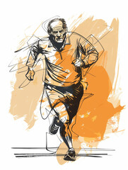 Old Marathon Runner Feeling Great in Sketch Style