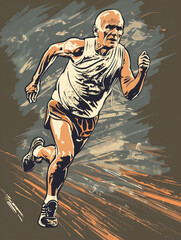 Old Marathon Runner Feeling Great in Sketch Style