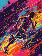 Old Marathon Runner Feeling Great in Sketch Style