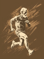Old Marathon Runner Feeling Great in Sketch Style