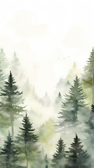 Obraz premium Watercolor fog forest landscape