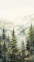 Watercolor fog forest landscape