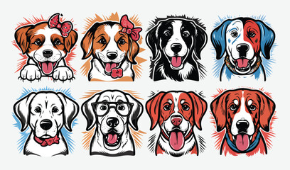 Vector illustration of cute dog silhouette cartoon character design collection