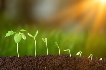 Young plant out of soil on nature background