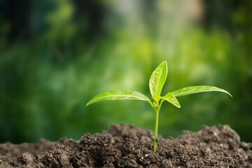 Young fresh green plant springing out of soil