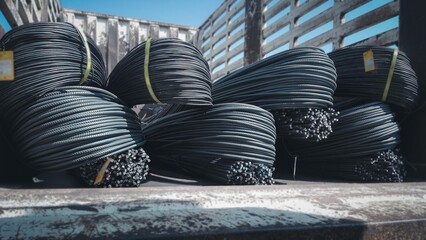 exture of steel deformed or bars background Deformed steel bars for reinforced concrete, metal...