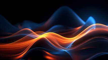 Abstract blue and orange wavy background with glowing waves