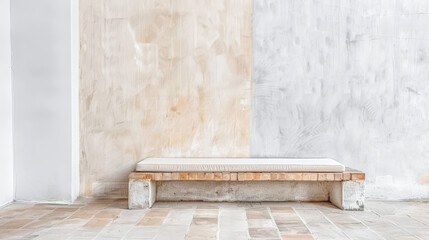 Minimalist zen interiors in warm tone with minimal furniture, natural lighting from a window and copy space. Interior design home composition.