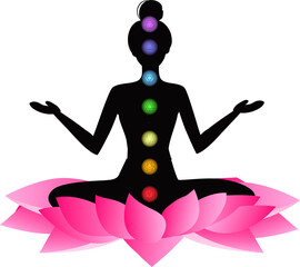 Chakra meditation, woman meditation, chakras, yoga meditation vector