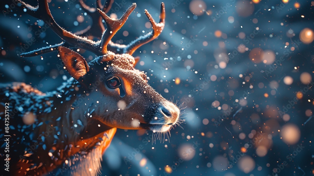 Wall mural Christmas deer in the fantasy forest card