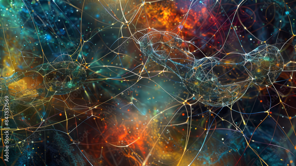 Poster a colorful image of a web of lines and dots
