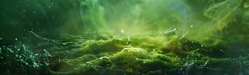 Fototapeta premium Toxic green background with chaotic flying particles. 