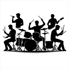 Drummer silhouette vector, Men Rock Drummer Silhouette Vector drum kit silhouette vector illustration