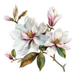 Obraz premium a magnolia clipart, floral element, watercolor illustration, white and pink, isolated on white background transparent background