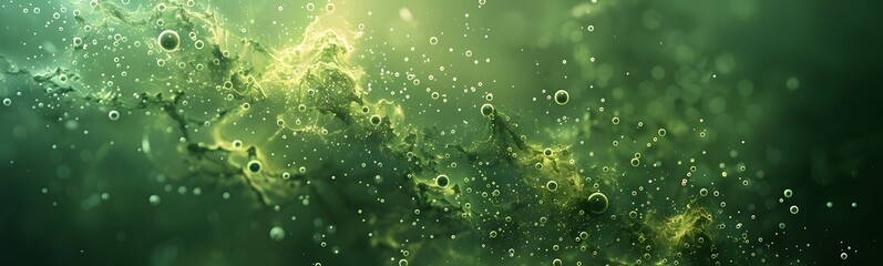 Toxic green background with chaotic flying particles. 