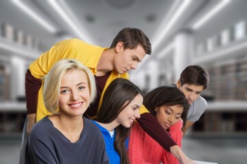 Obraz premium Happy medical student and friends study together