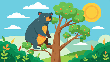 bear on a tree in summer vector illustration