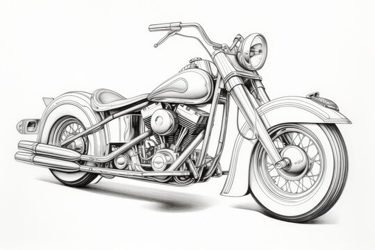 recommend clip art: Detailed pencil drawing of isolated motorbike on white background - artistic illustration