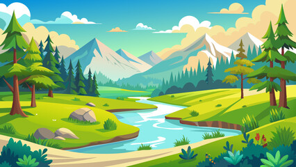 beautiful summer landscape small river green mea vector illustration