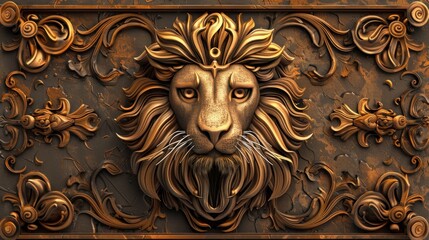 3d wooden lion head wallpaper