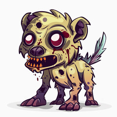 Fototapeta premium Zombie Hyena cartoon isolated on white background. Hyena Walking Dead monster