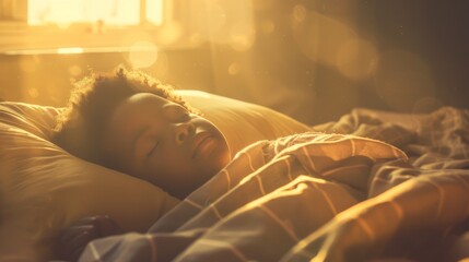 African kid boy waking up in the morning