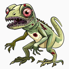 Fototapeta premium Scary Iguana Zombie cartoon isolated on white background. Undead Iguana Zombie cartoon