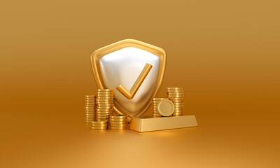 Golden Financial Security Concept with Shield and Coins