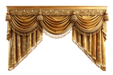golden realistic luxury curtain cornice decor isolated on transparent background