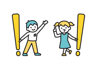 Naklejka premium 大きなびっくりマークを手にひらめく子どものイラスト