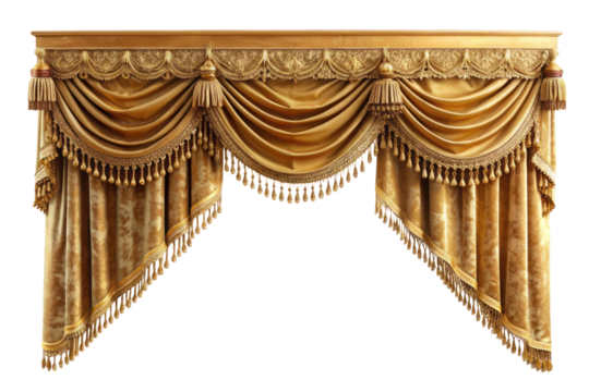 golden realistic luxury curtain cornice decor isolated on transparent background