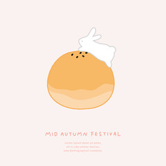 Illustration of mid-autumn festival with rabbit and egg yolk pastries.
