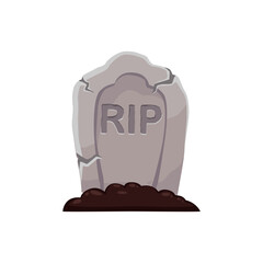 Cartoon Halloween tomb emoji with rip inscription. Isolated vector cemetery memorial, cracked gravestone, mausoleum, ancient tombstone. Horror gothic grave stone sets a chilling spooky atmosphere