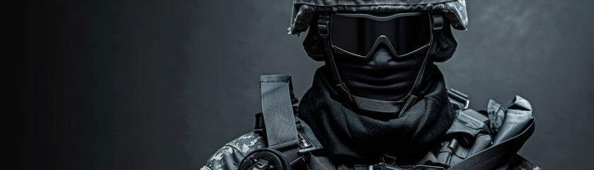 Naklejka premium Close-Up of Advanced Black Tactical Helmet