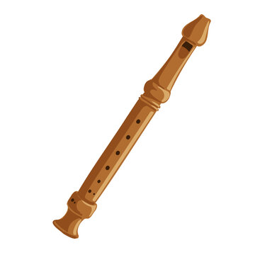 recorder, fipple flute, vector drawing musical instrument isolated at white background, hand drawn illustration