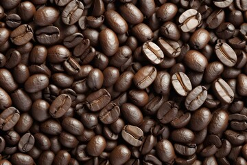 Fototapeta premium coffee beans background, Close up coffee Beans Isolated On White Background, closeup of perfect Roasted coffee beans background. Food ingredients, top view, space for text. Soft selective focus.