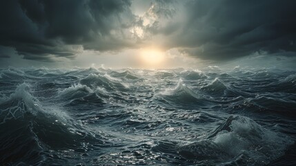 Fototapeta premium Dramatic Stormy Ocean Waves During Sunset