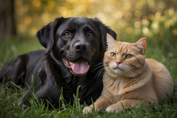 A portrait of a dog and cat showing friendliness