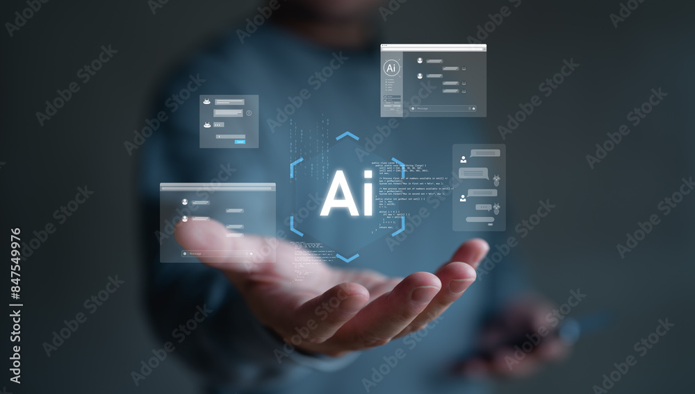 Wall mural ai tech, businessman show virtual graphic global internet connect ai, artificial intelligence. using
