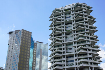 Fototapeta premium Intiland Tower building which has a unique and beautiful architecture. PT Intiland Development Tbk is a property company headquartered in Jakarta, Indonesia.