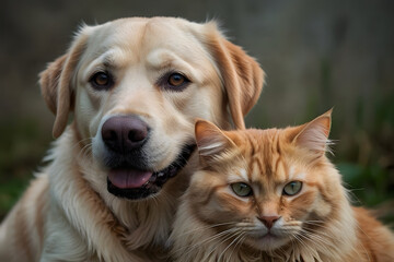 Fototapeta premium A portrait of a dog and cat showing friendliness