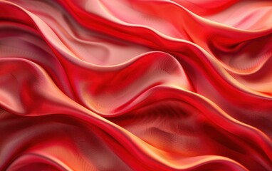 Obraz premium A red fabric with a wave pattern. The wave pattern is made up of small lines that are curved and overlapping. The fabric appears to be made of a synthetic material, as it has a shiny
