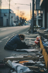 男, 男性, ホームレス, 路上, 路上生活者, 失業, 道, 道路, 都市, ゴミ, 汚い, man, male, homeless, street, street dweller, unemployed, road, urban, trash, dirty