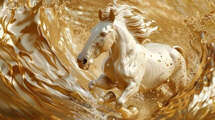 3d relief of a horse in golden splashes wallpaper