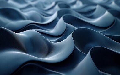 Obraz premium The image is a close up of a blue fabric with a wave pattern. The fabric is made of a shiny material that looks like it's made of plastic. The waves are very close together, creating a sense of depth