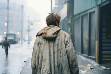 男, 男性, 男性の後ろ姿, ホームレス, 汚い, 失業, 失敗, 道路, 道, 徘徊, man, male, male back, homeless, dirty, unemployed, failure, road, street, wandering