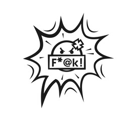 Bad word comic speech bubble cloud with angry swear curse text, cartoon vector. Comic swear speech bubble with rude insult hate anger smile emoji for expletive curse or explicit scream in cloud boom