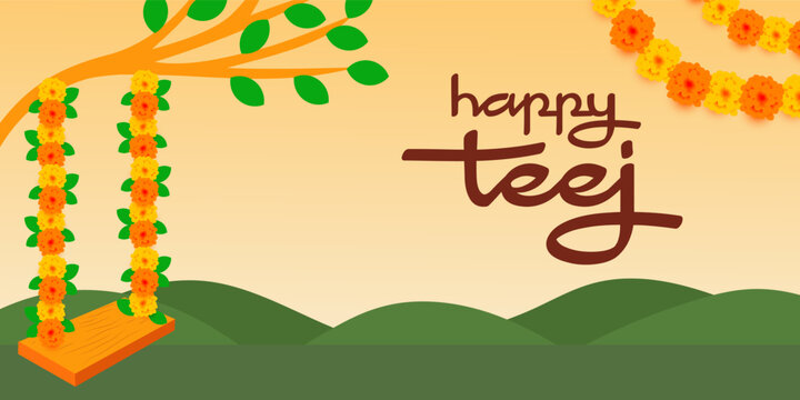 happy teej festival horizontal banner illustration